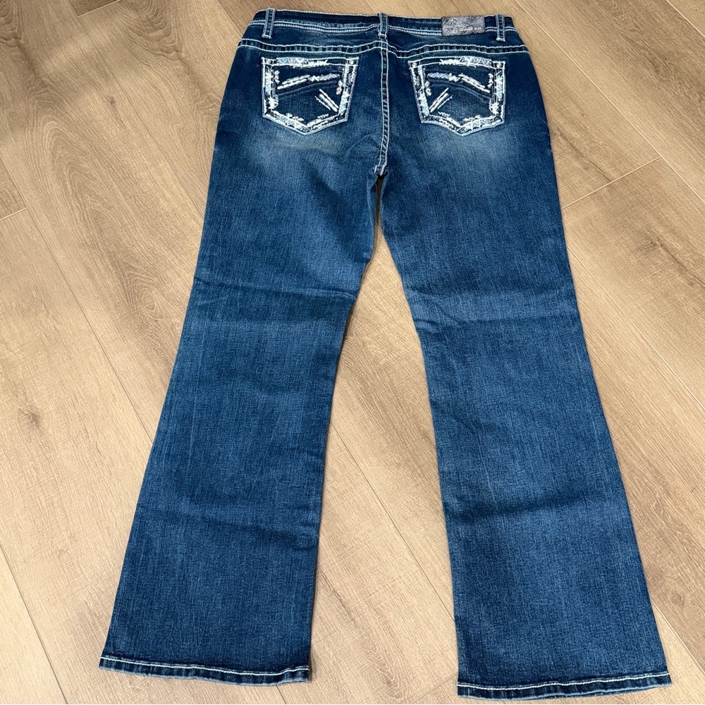 Grace In LA Women 18‎ Embellished P-Bootcut Straight Western Cowgirl Blue Jeans